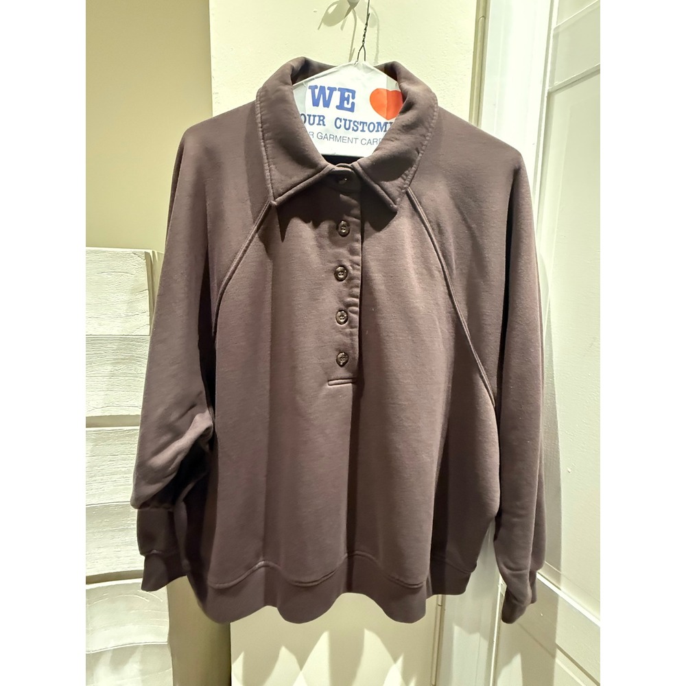 HM Womens Oversized Polo Collar Sweatshirt Taupe Mauve Large Raglan Pullover